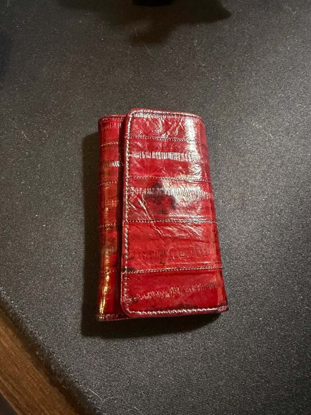 Vintage Genuine Eel Skin Leather 6-Hook Key Case Wallet Burgundy